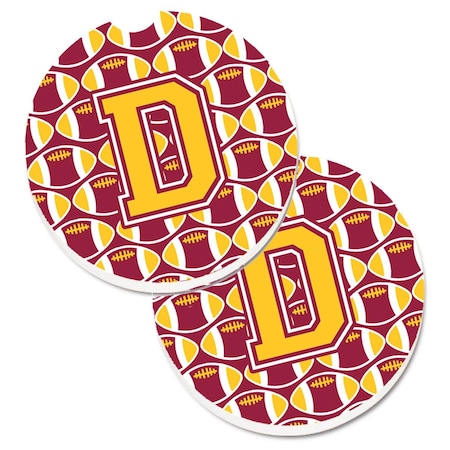Carolines Treasures Letter D Football Maroon and Gold Set of 2 Cup Holder Car Coaster CJ1081-DCARC